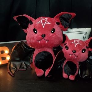14" Red Goth Pentagram Bat Leatherette Wings Kawaii Gift Same Day Shippi…